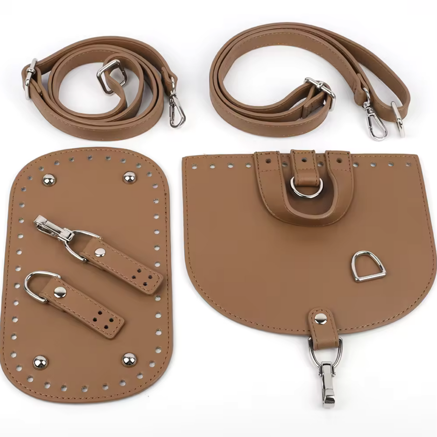 Crochet bag leather kit with base and flap
