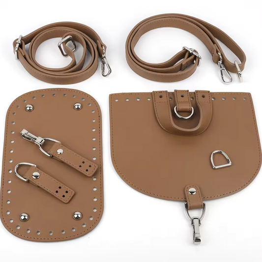 Crochet bag leather kit with base and flap