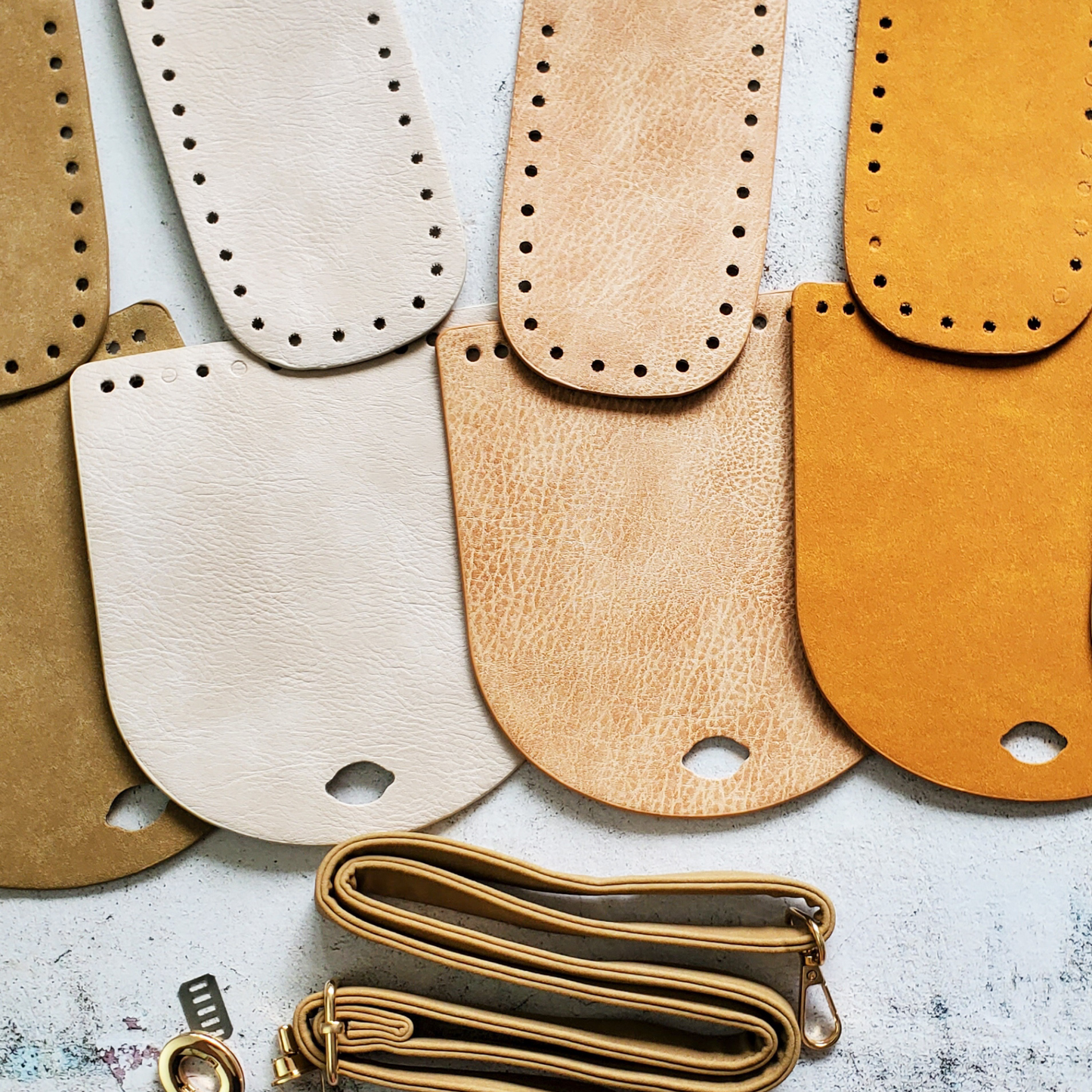 Leather Bottom with cover flap and purse strap set for Crochet Bag Making