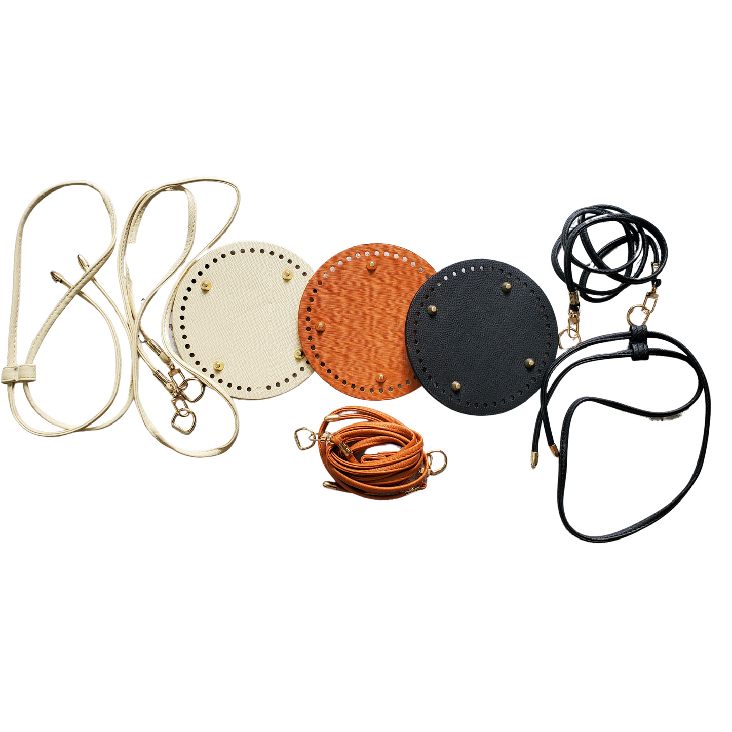 Round Leather Bottom with purse strap set for Crochet Bag Making