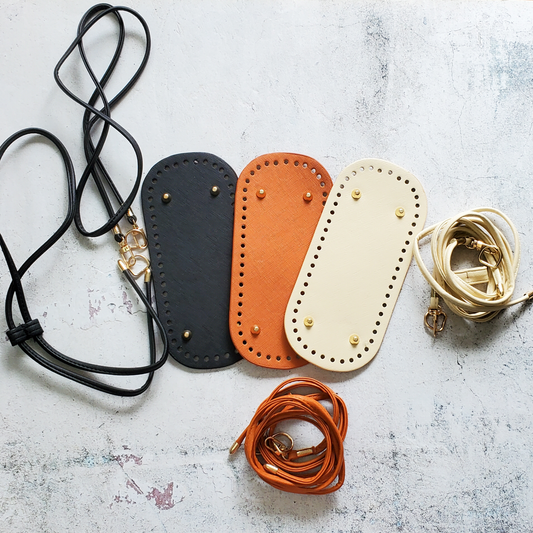 Rectangular Leather Bottom with purse strap set for Crochet Bag Making