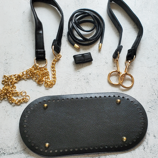 Rectangular Leather Bottom with purse strap set for Crochet Bag Making