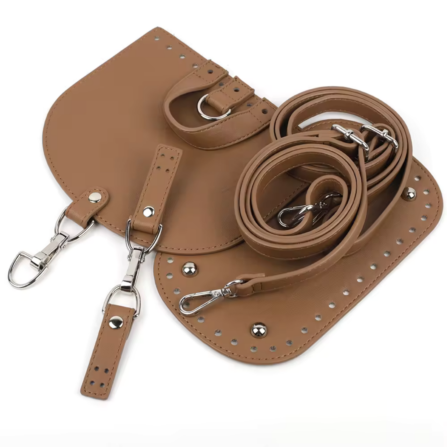 Crochet bag leather kit with base and flap