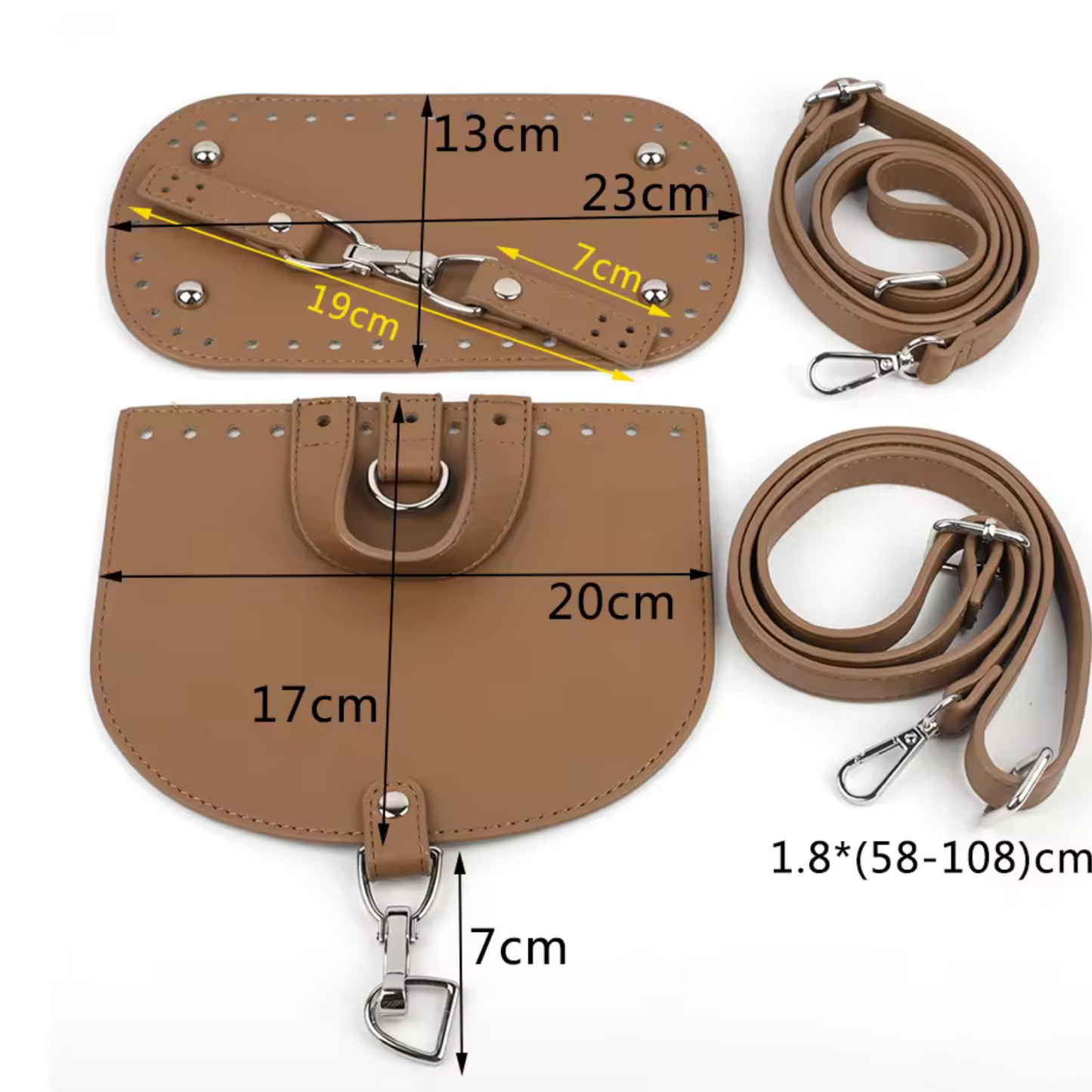 Crochet bag leather kit with base and flap