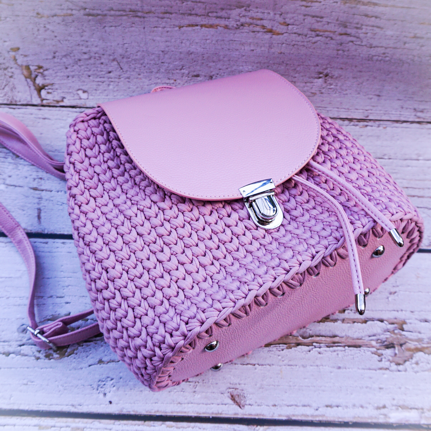 Crochet Backpack Kit with Leather Bag Base Accessories, Purse Hardware, Tshirt yarn and Crochet Pattern dark colors