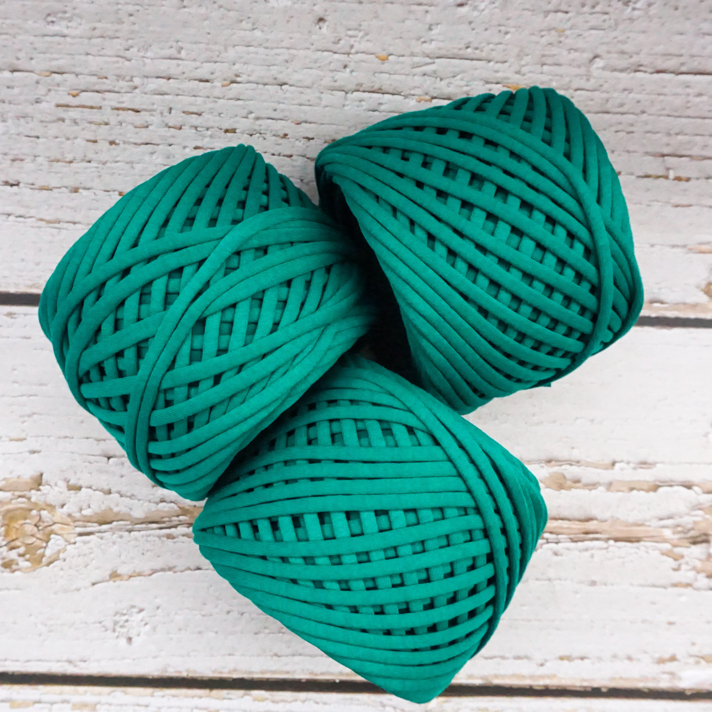 T-shirt yarn for crocheting baskets, bags, rugs and home decor. Green