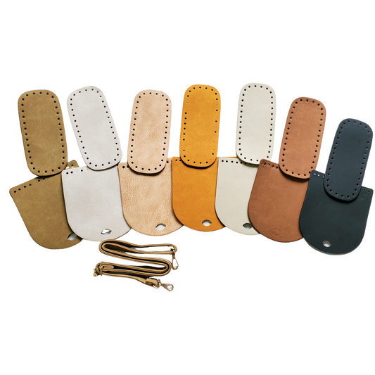 Leather Bottom with cover flap and purse strap set for Crochet Bag Making