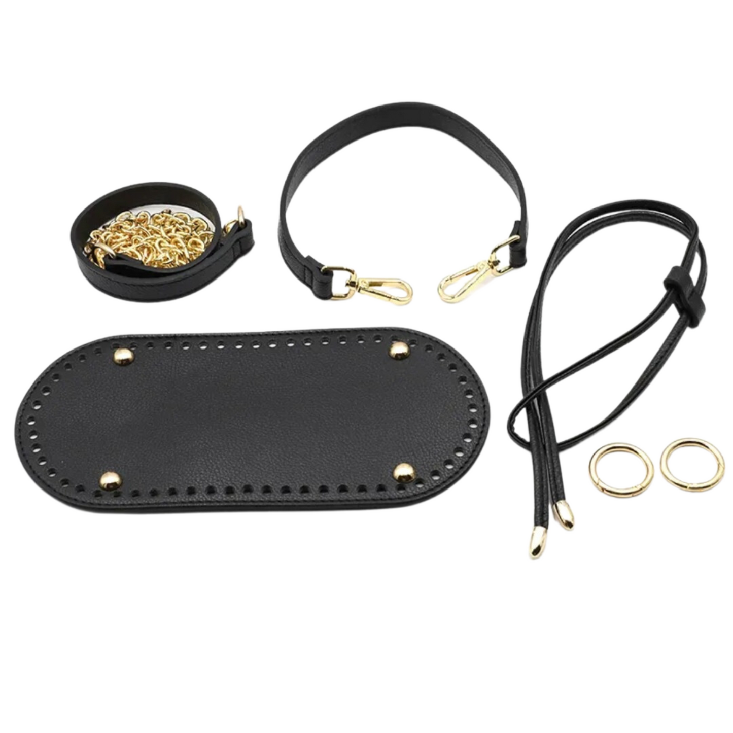 Rectangular Leather Bottom with purse strap set for Crochet Bag Making