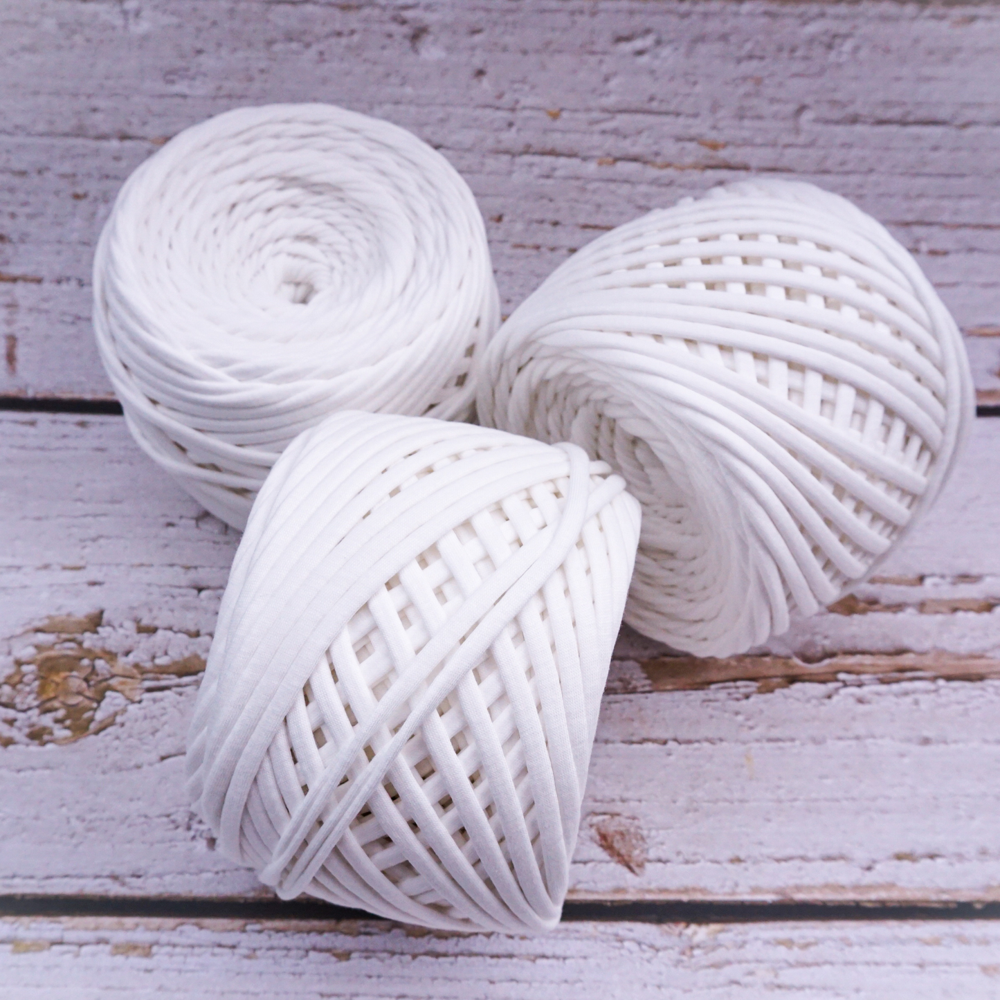 T-shirt yarn for crocheting baskets, bags, rugs and home decor. White