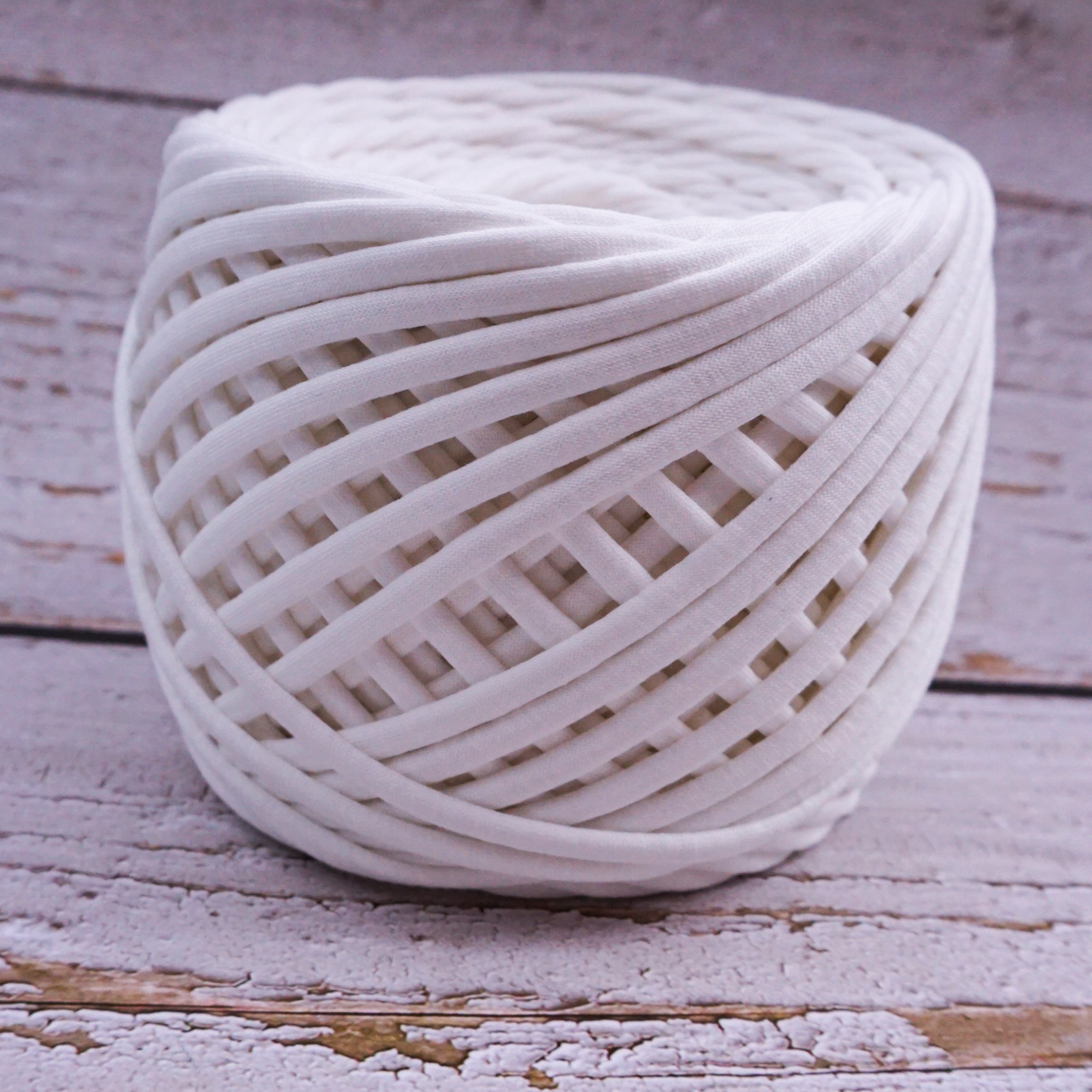 T-shirt yarn for crocheting baskets, bags, rugs and home decor. White