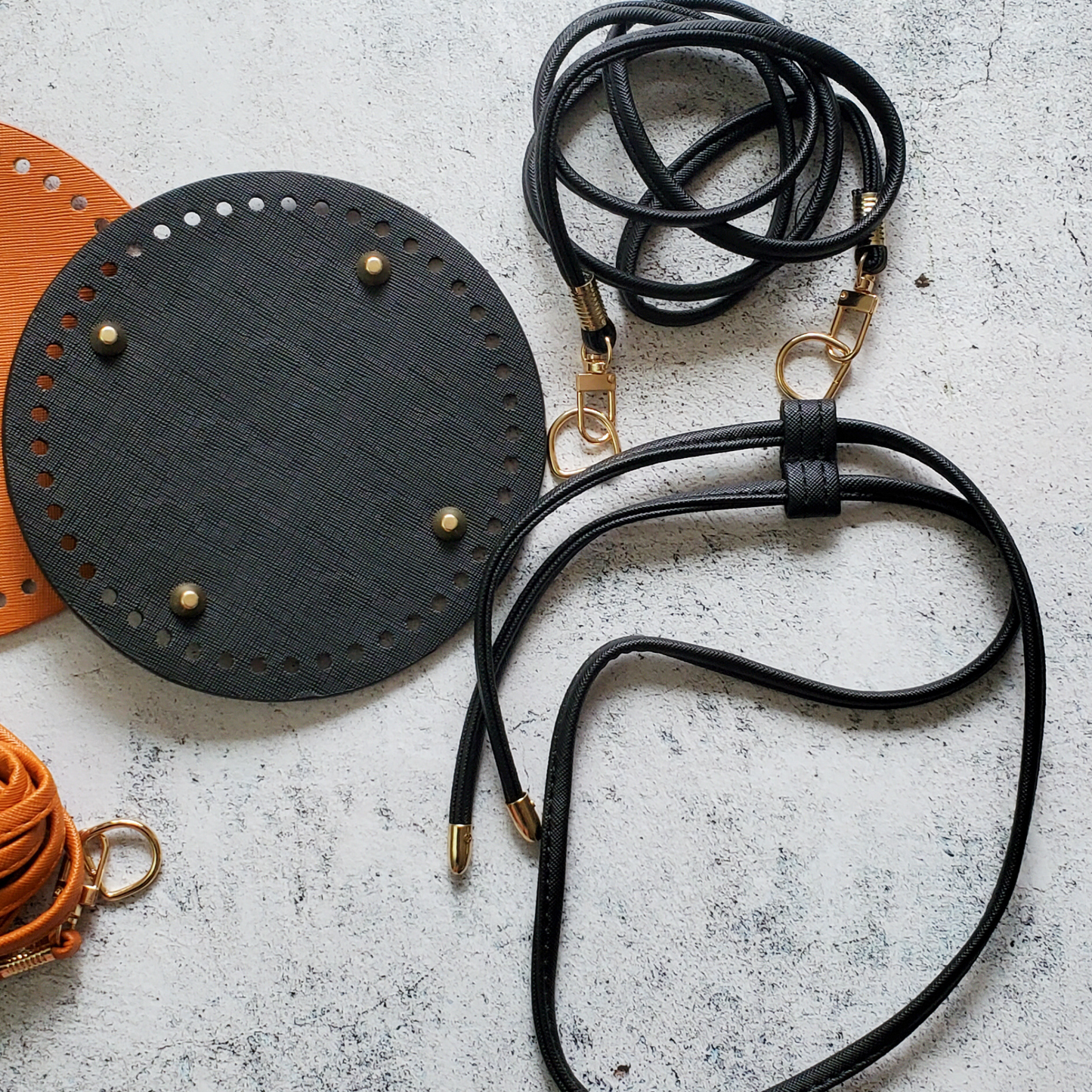 Round Leather Bottom with purse strap set for Crochet Bag Making