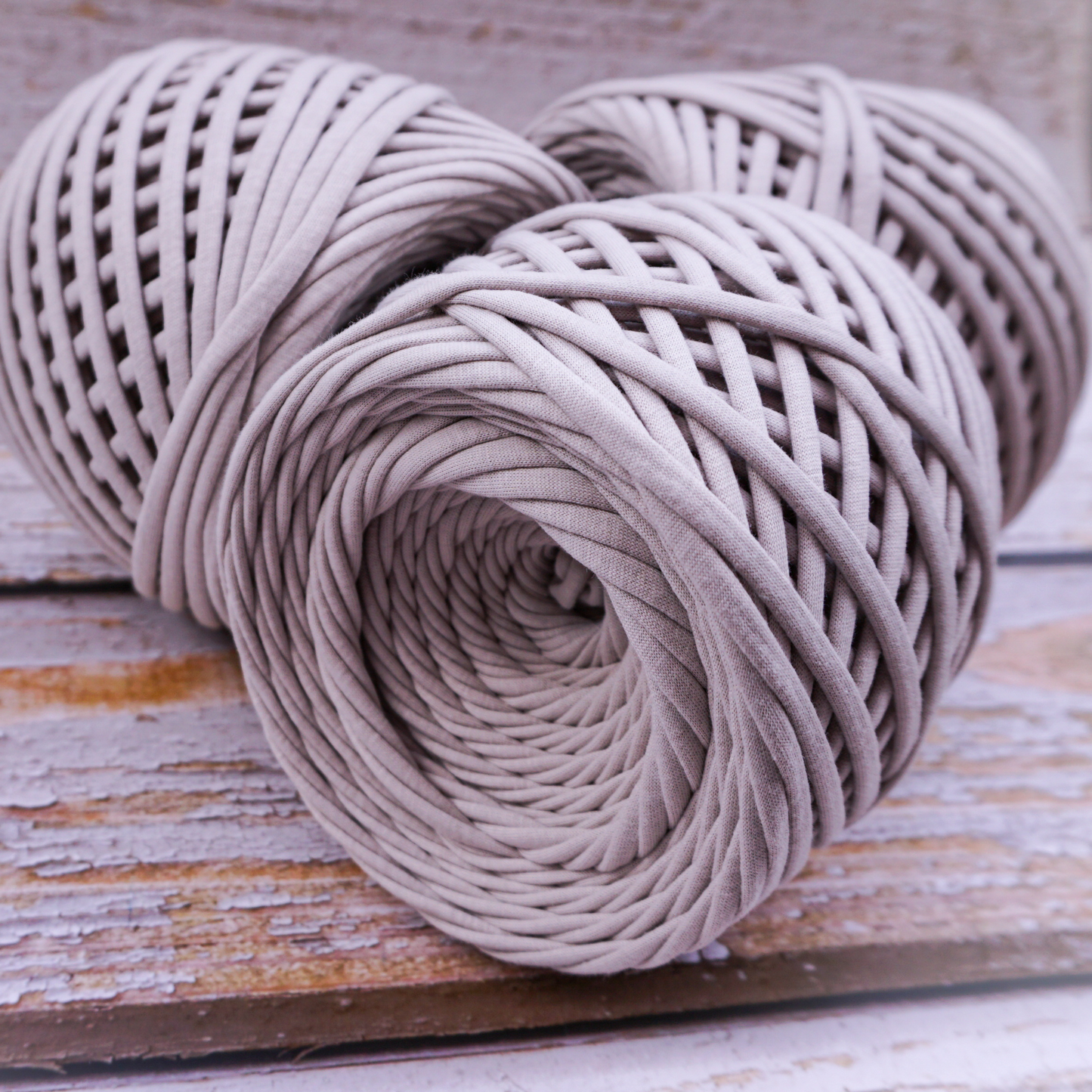 T-shirt yarn for crocheting baskets, bags, rugs and home decor. Khaki