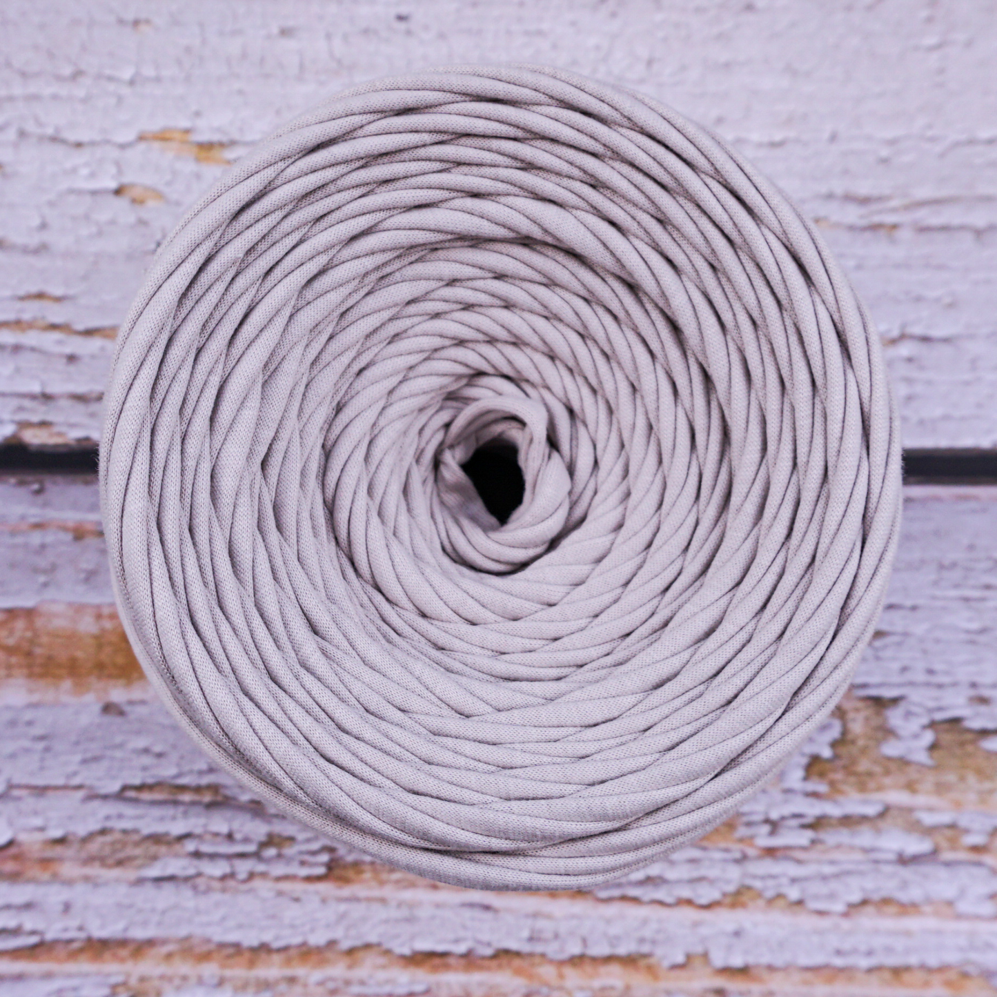 T-shirt yarn for crocheting baskets, bags, rugs and home decor. Khaki