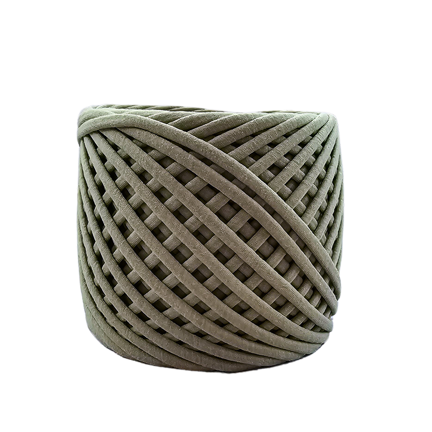 T-shirt yarn for crocheting baskets, bags, rugs and home decor. Olive green