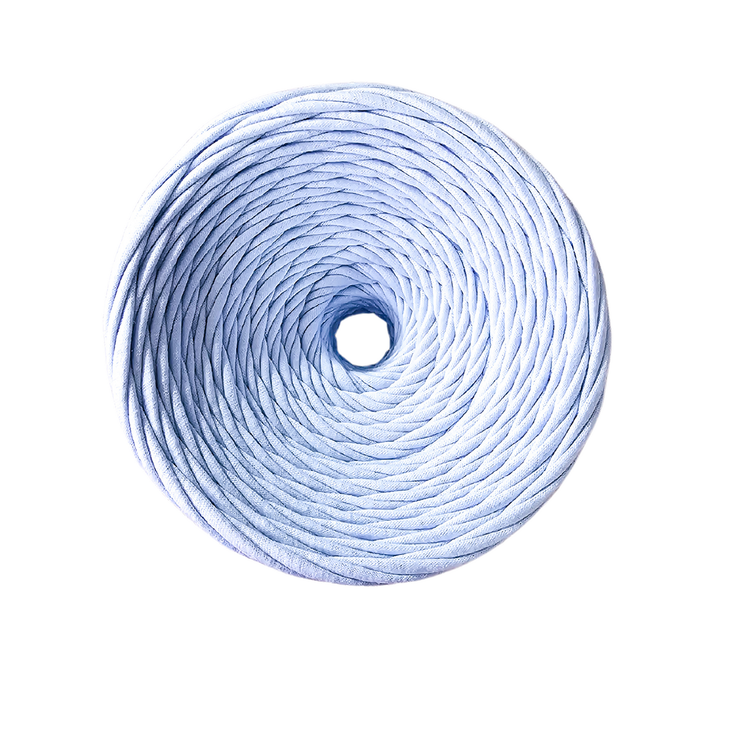 T-shirt yarn for crocheting baskets, bags, rugs and home decor. Sky blue