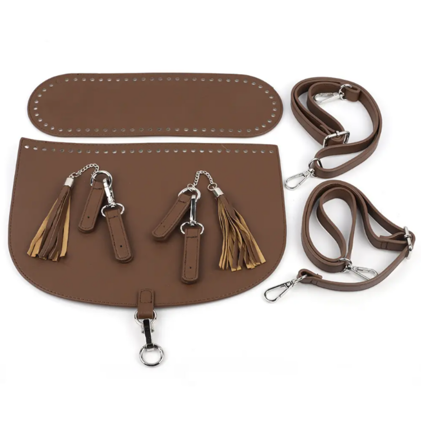 Crochet bag leather kit with base, flap and strap