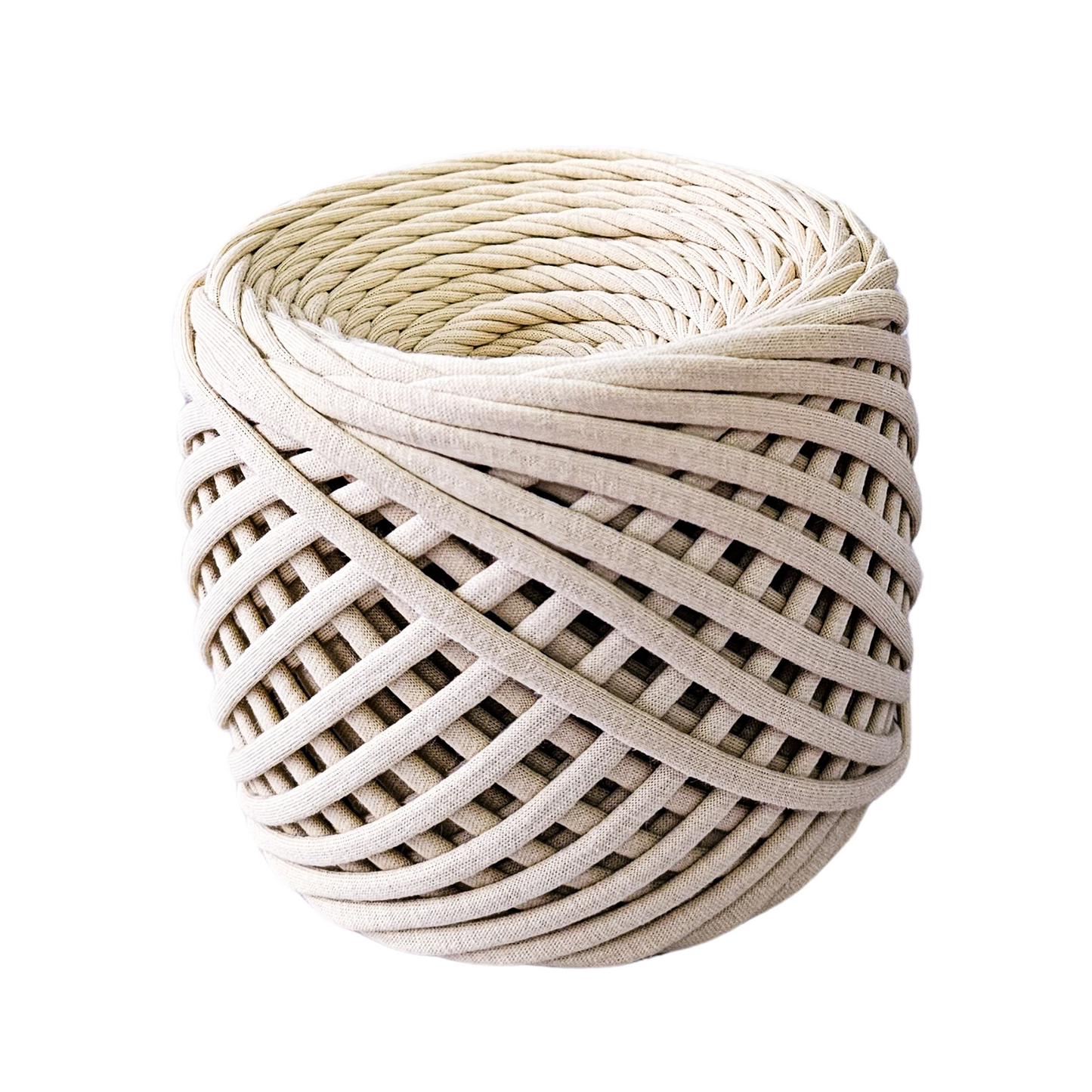 T-shirt yarn for crocheting baskets, bags, rugs and home decor. Latte