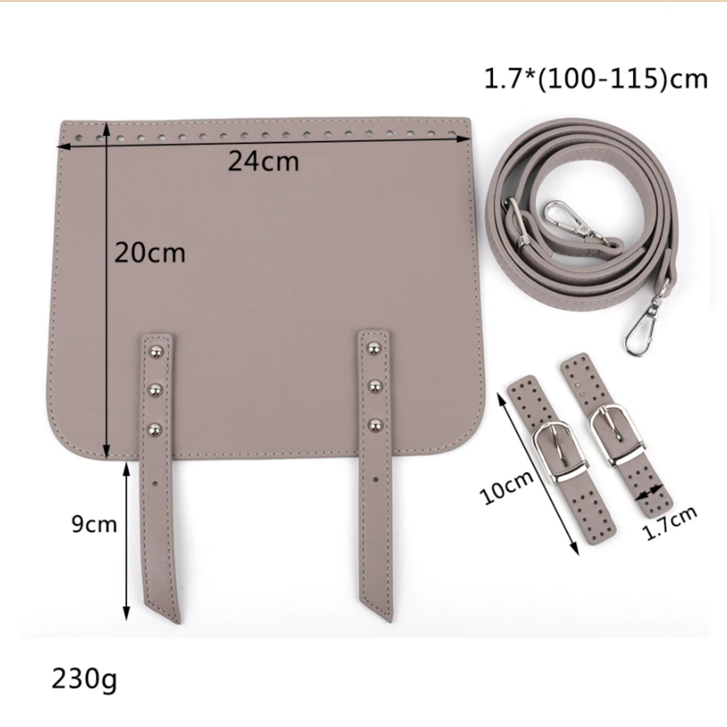 Crochet bag leather kit with flap and strap