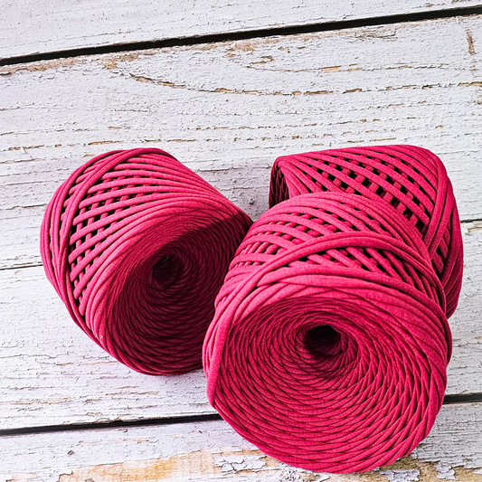 T-shirt yarn for crocheting baskets, bags, rugs and home decor. Berry