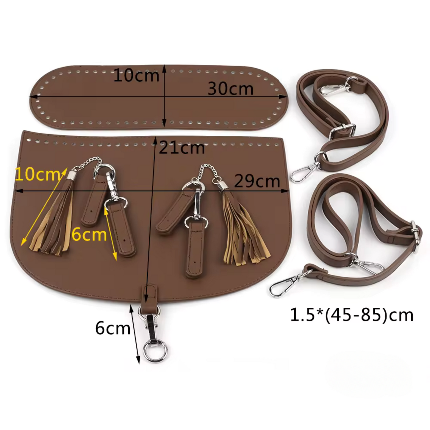 Crochet bag leather kit with base, flap and strap