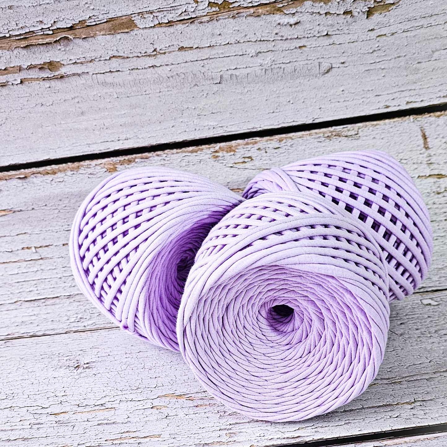 T-shirt yarn for crocheting baskets, bags, rugs and home decor. Lavender