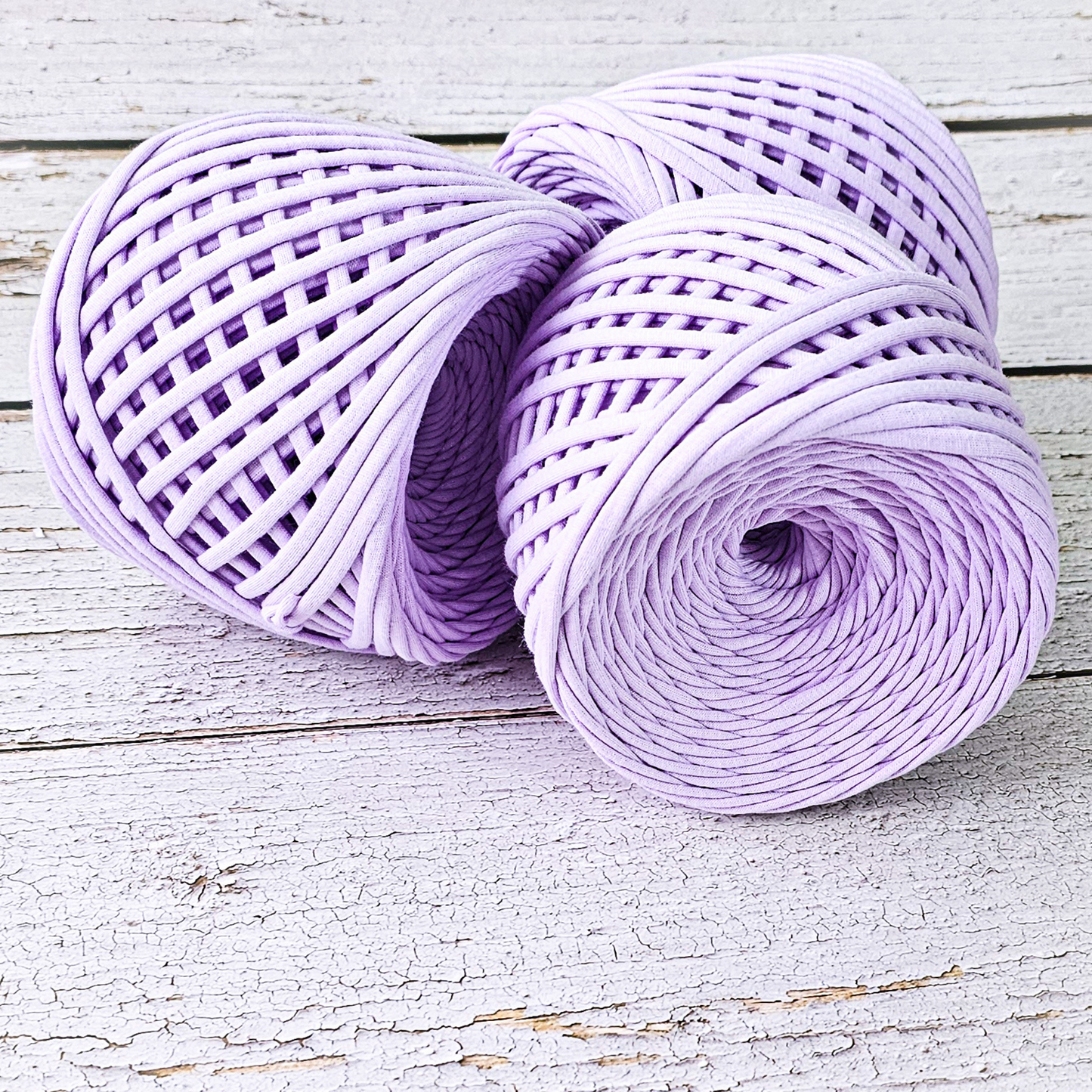 T-shirt yarn for crocheting baskets, bags, rugs and home decor. Lavender