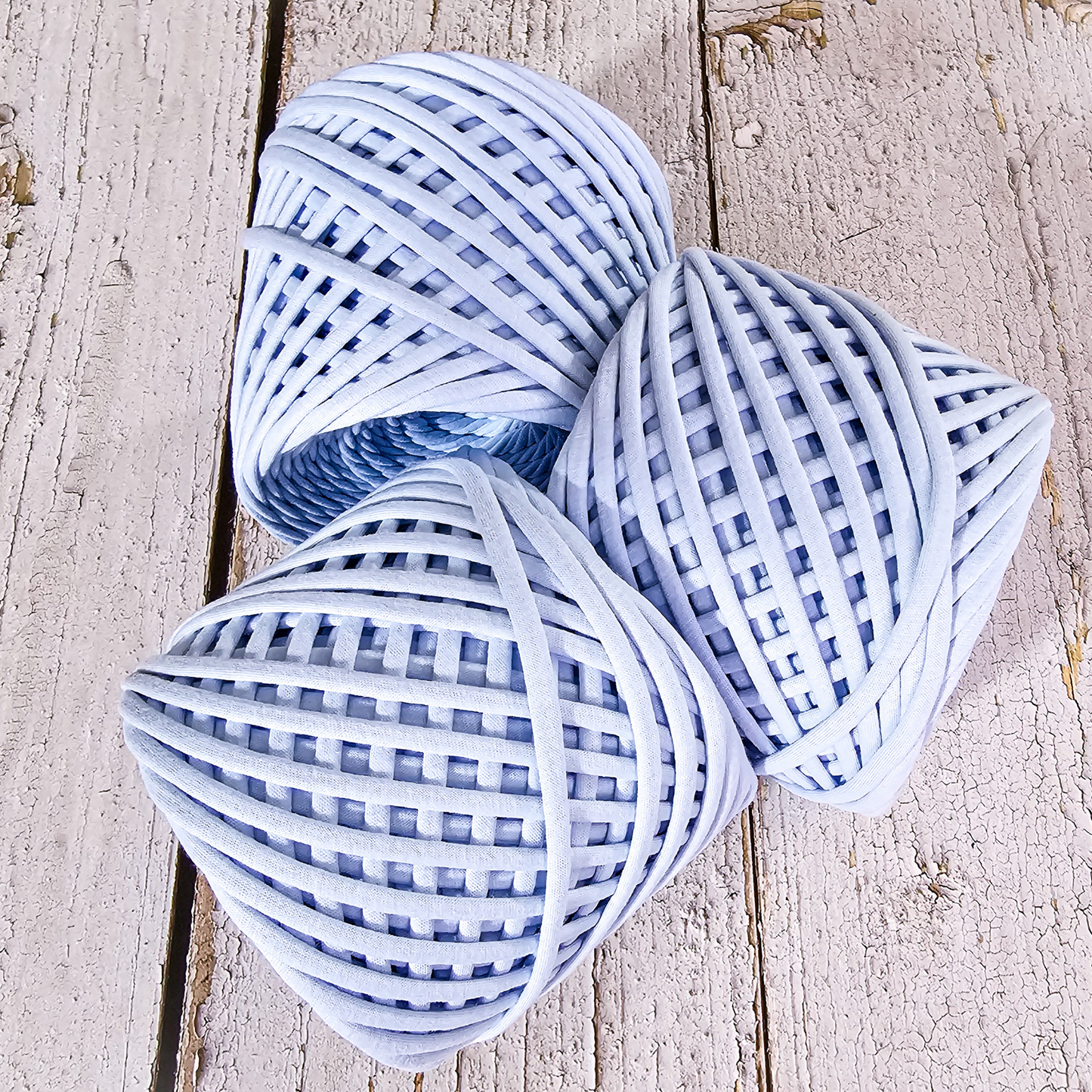T-shirt yarn for crocheting baskets, bags, rugs and home decor. Sky blue