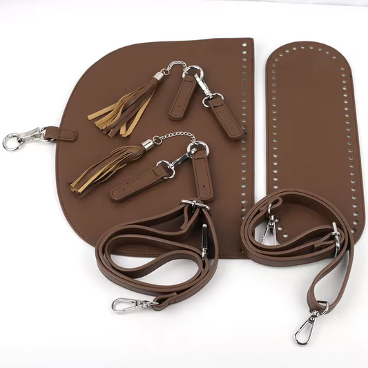 Crochet bag leather kit with base, flap and strap