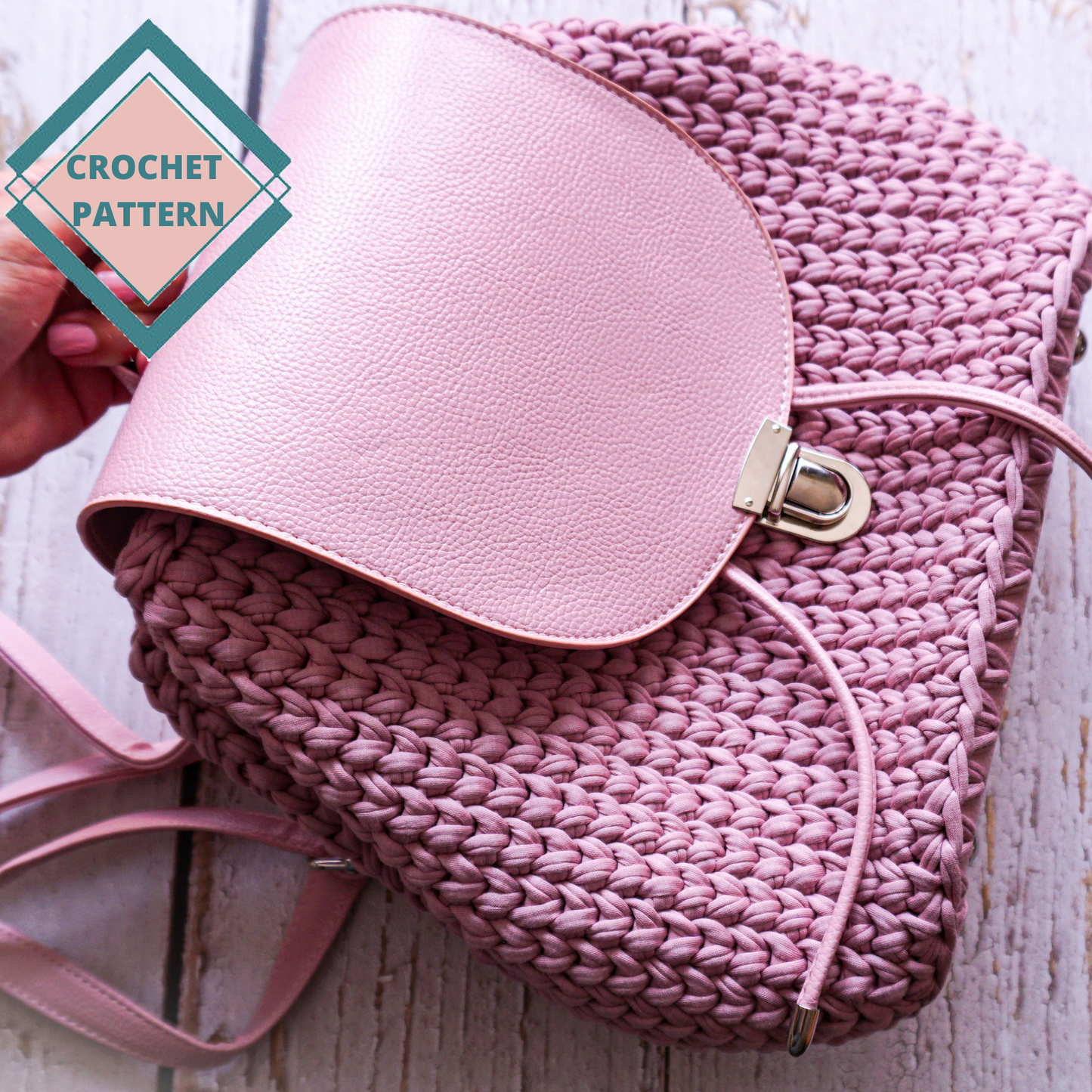 Crochet Backpack Kit with Leather Bag Base Accessories, Purse Hardware, Tshirt yarn and Crochet Pattern dark colors