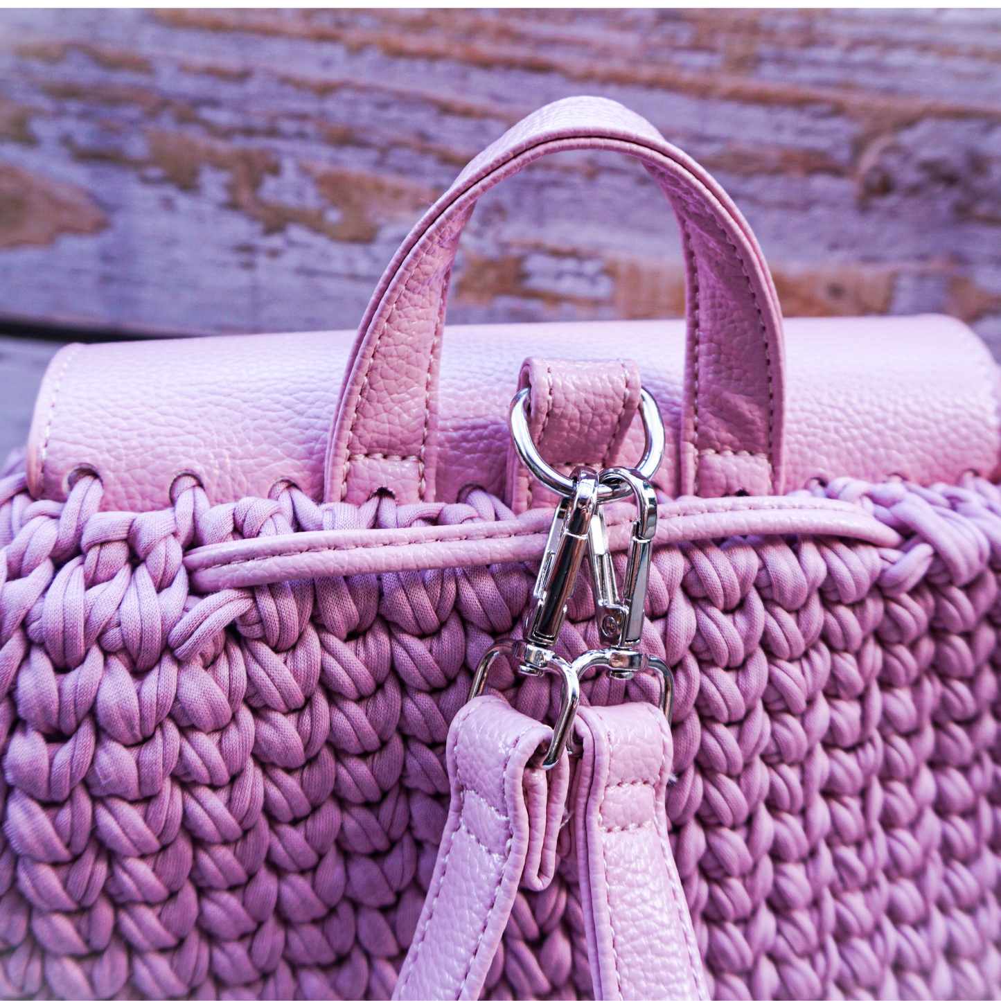 Crochet Backpack Kit with Leather Bag Base Accessories, Purse Hardware, Tshirt yarn and Crochet Pattern dark colors
