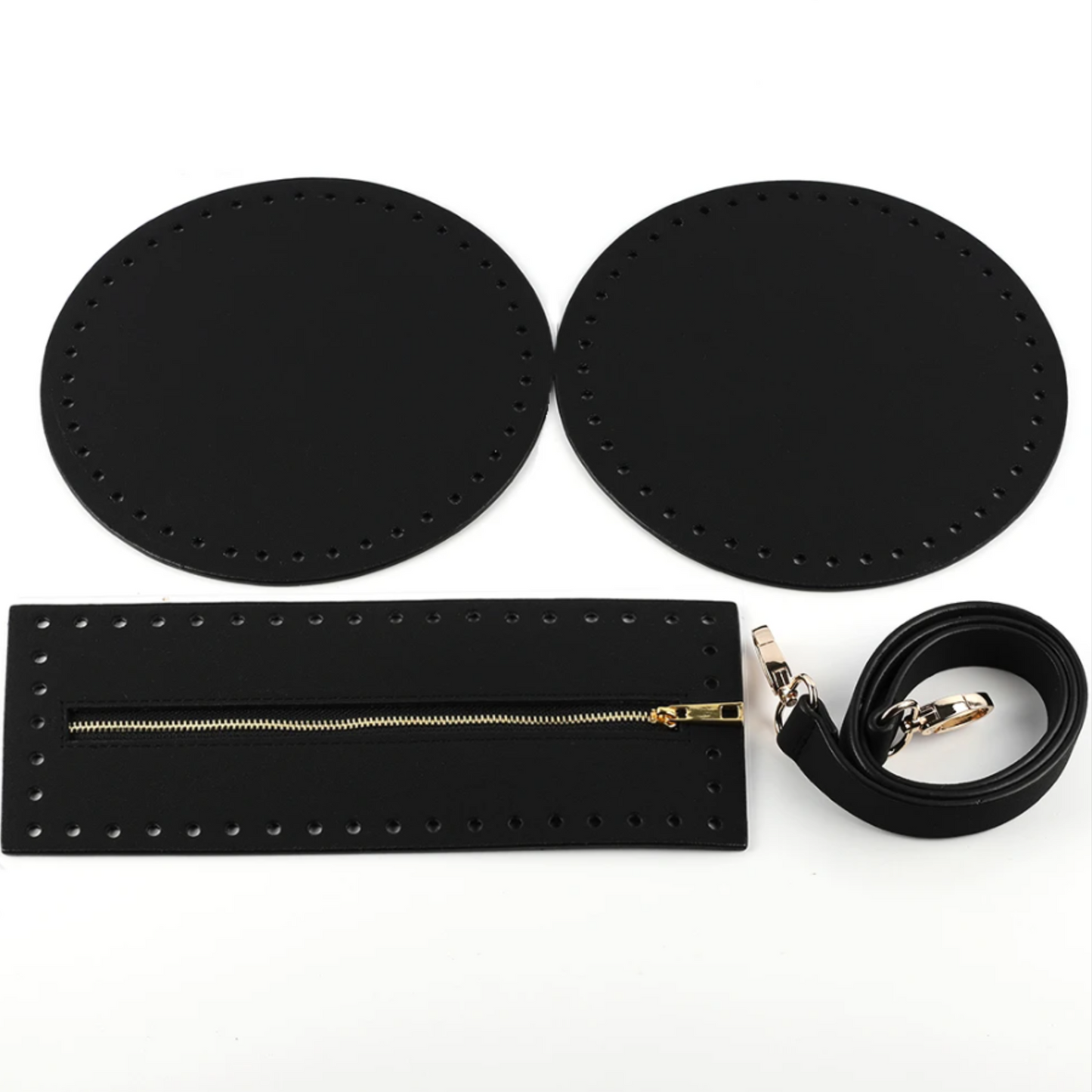 Crochet bag kit round base with leather straps