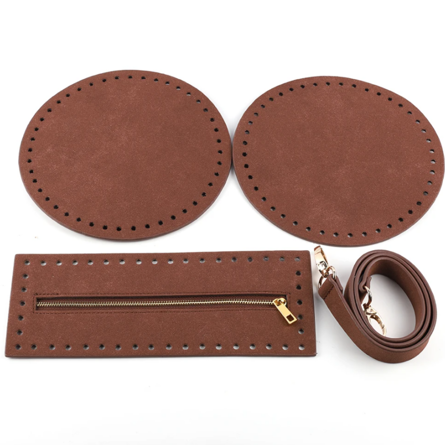Crochet bag kit round base with leather straps