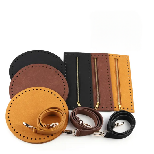 Crochet bag kit round base with leather straps
