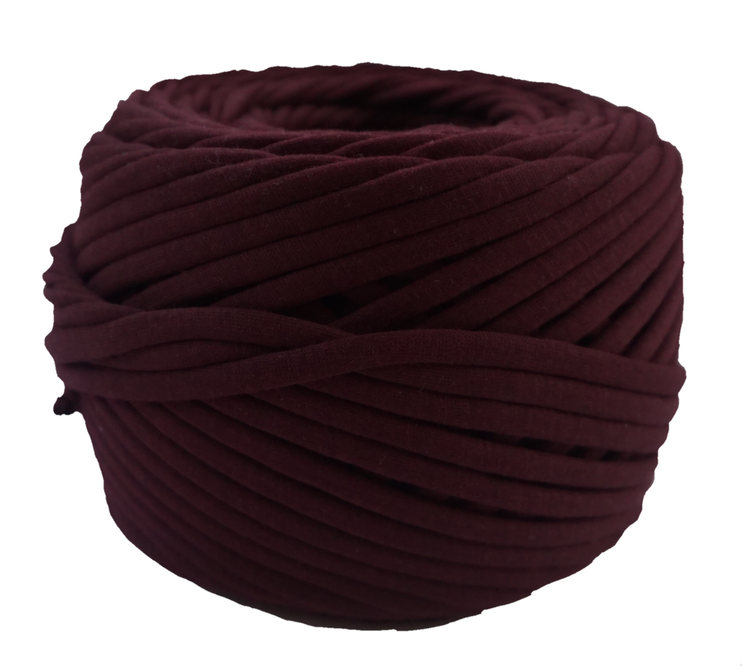 T-shirt yarn for crocheting baskets, bags, rugs and home decor. Dark burgundy