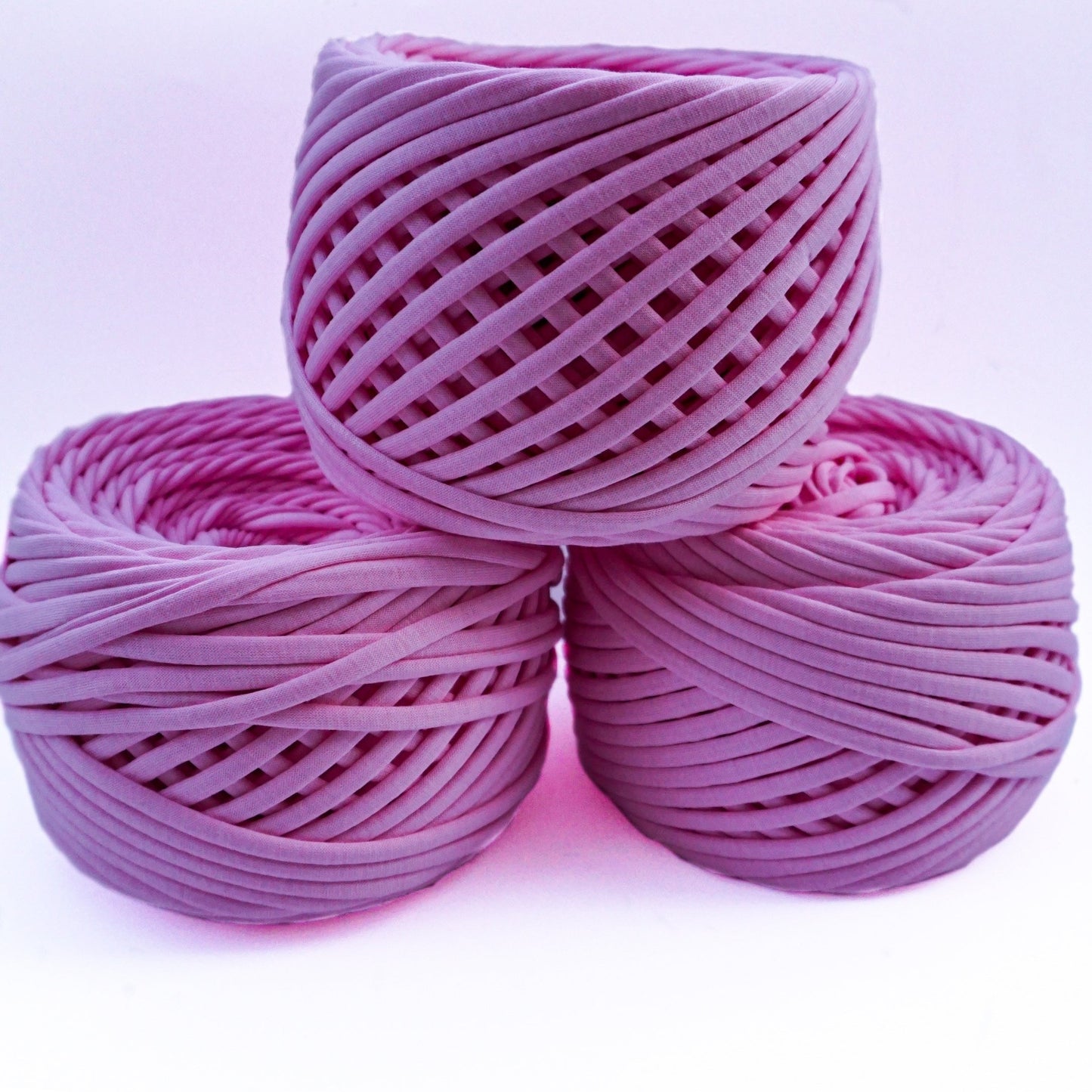 T-shirt yarn for crocheting baskets, bags, rugs and home decor. Pink