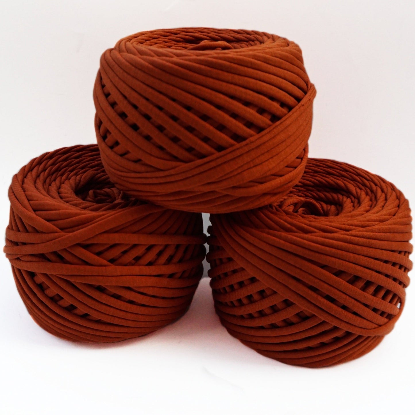 T-shirt yarn for crocheting baskets, bags, rugs and home decor. Dark burnt orange