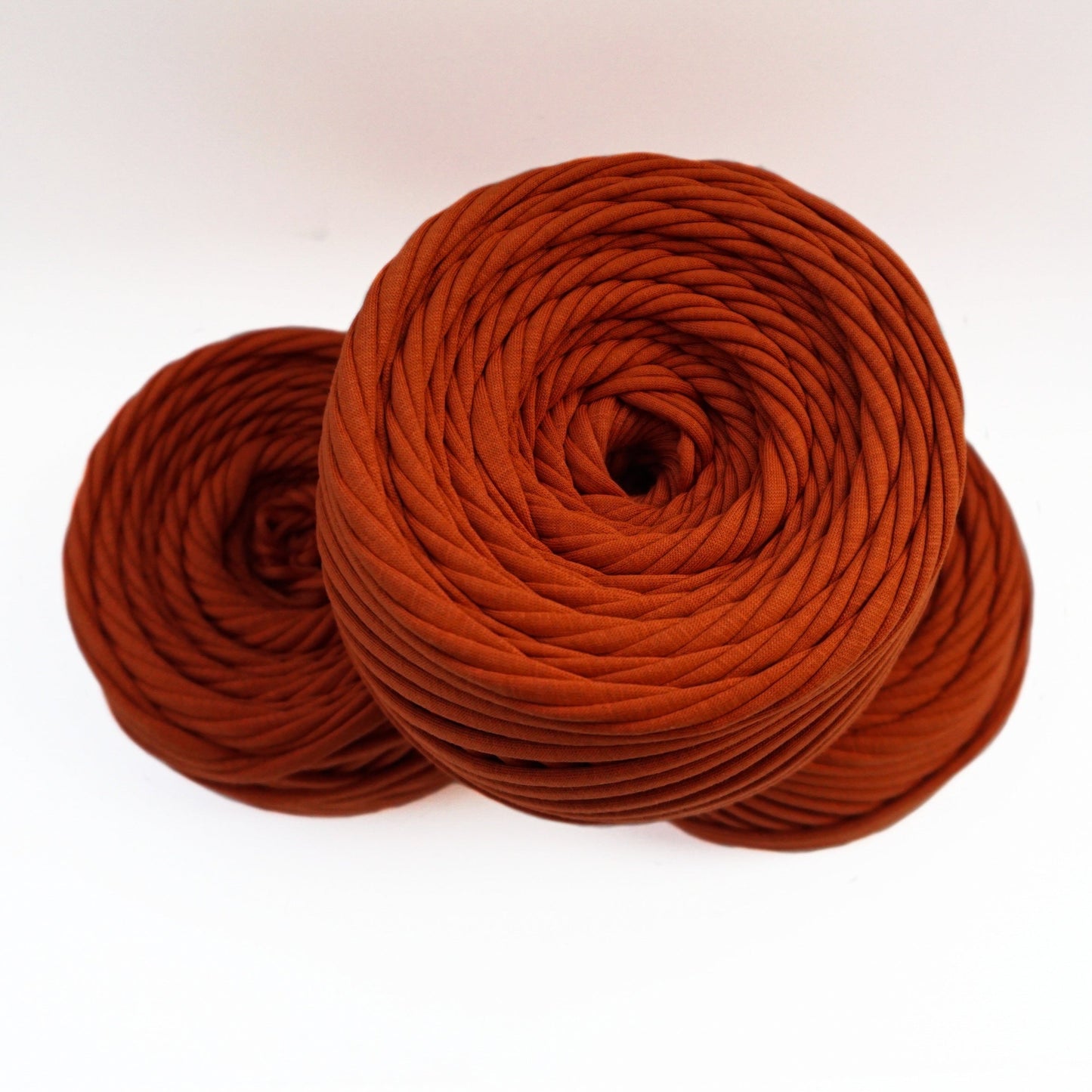 T-shirt yarn for crocheting baskets, bags, rugs and home decor. Dark burnt orange