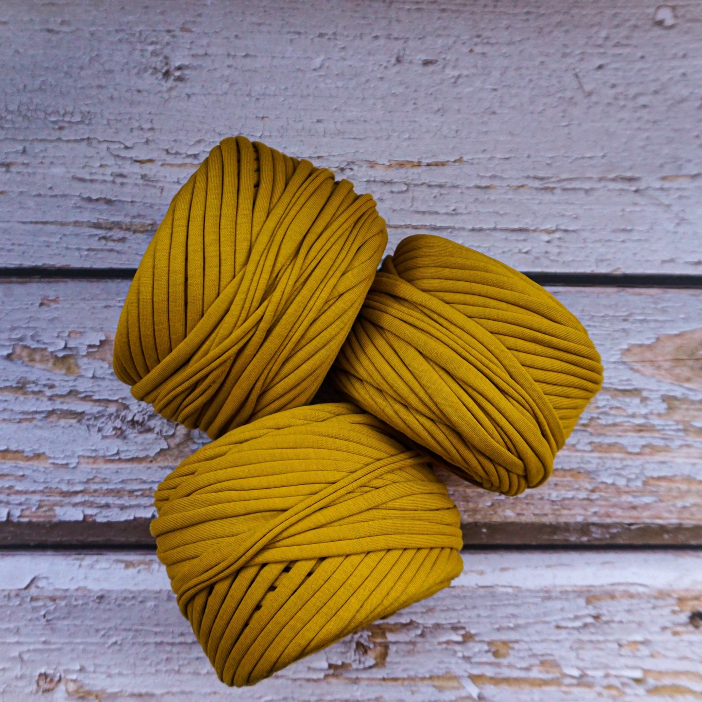 T-shirt yarn for crocheting baskets, bags, rugs and home decor. Honey color