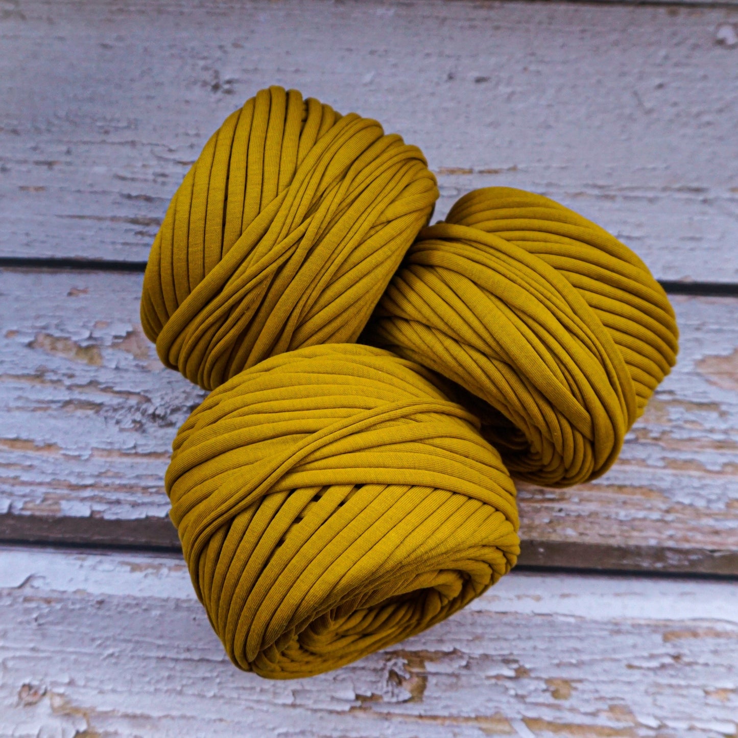 T-shirt yarn for crocheting baskets, bags, rugs and home decor. Honey color