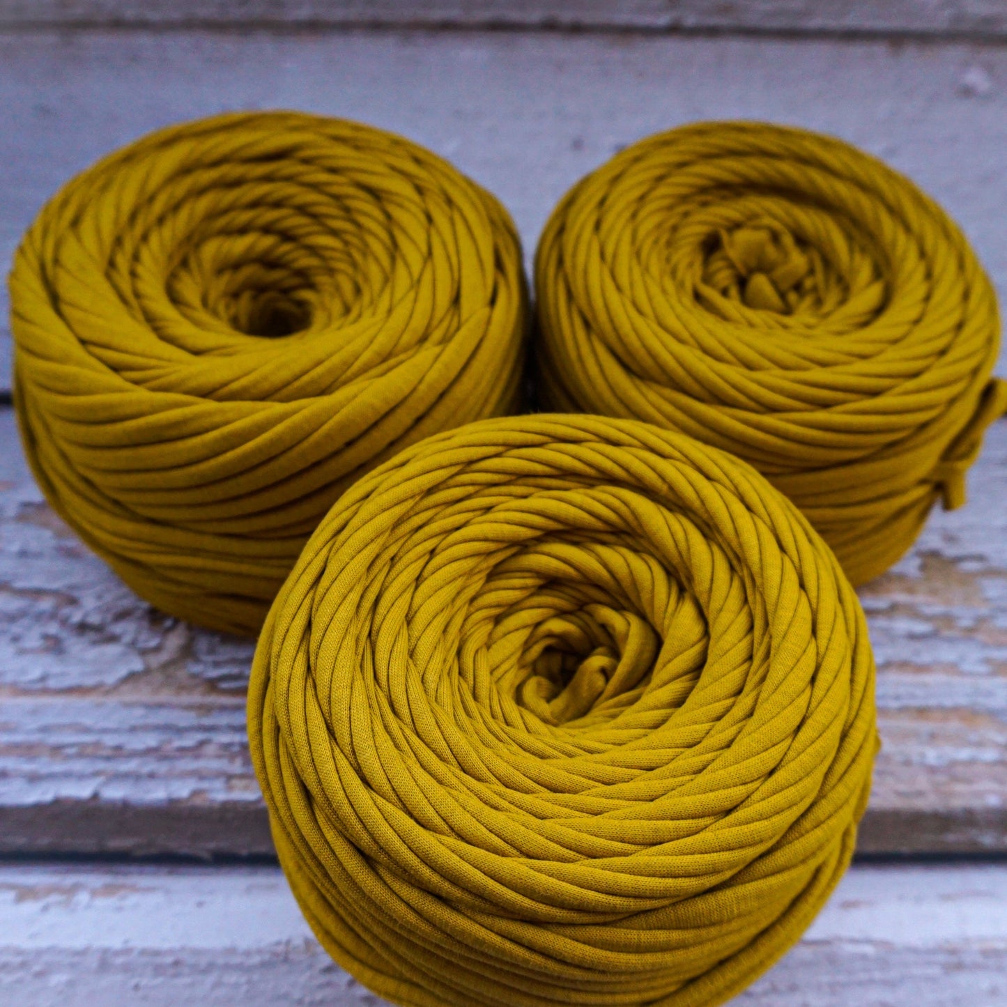 T-shirt yarn for crocheting baskets, bags, rugs and home decor. Honey color