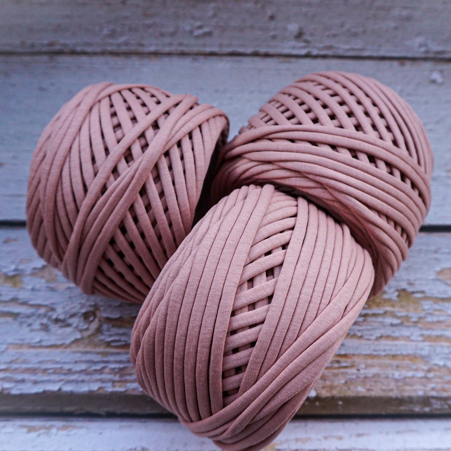 T-shirt yarn for crocheting baskets, bags, rugs and home decor. Tan