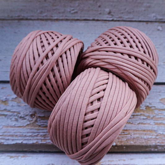 T-shirt yarn for crocheting baskets, bags, rugs and home decor. Tan