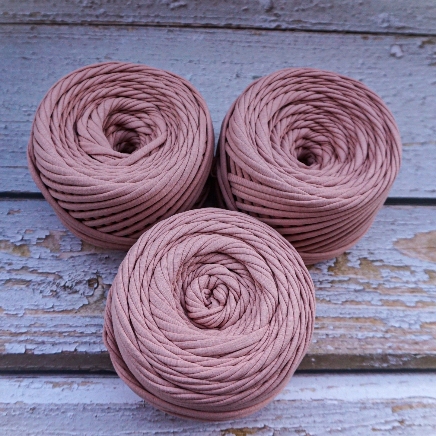 T-shirt yarn for crocheting baskets, bags, rugs and home decor. Tan