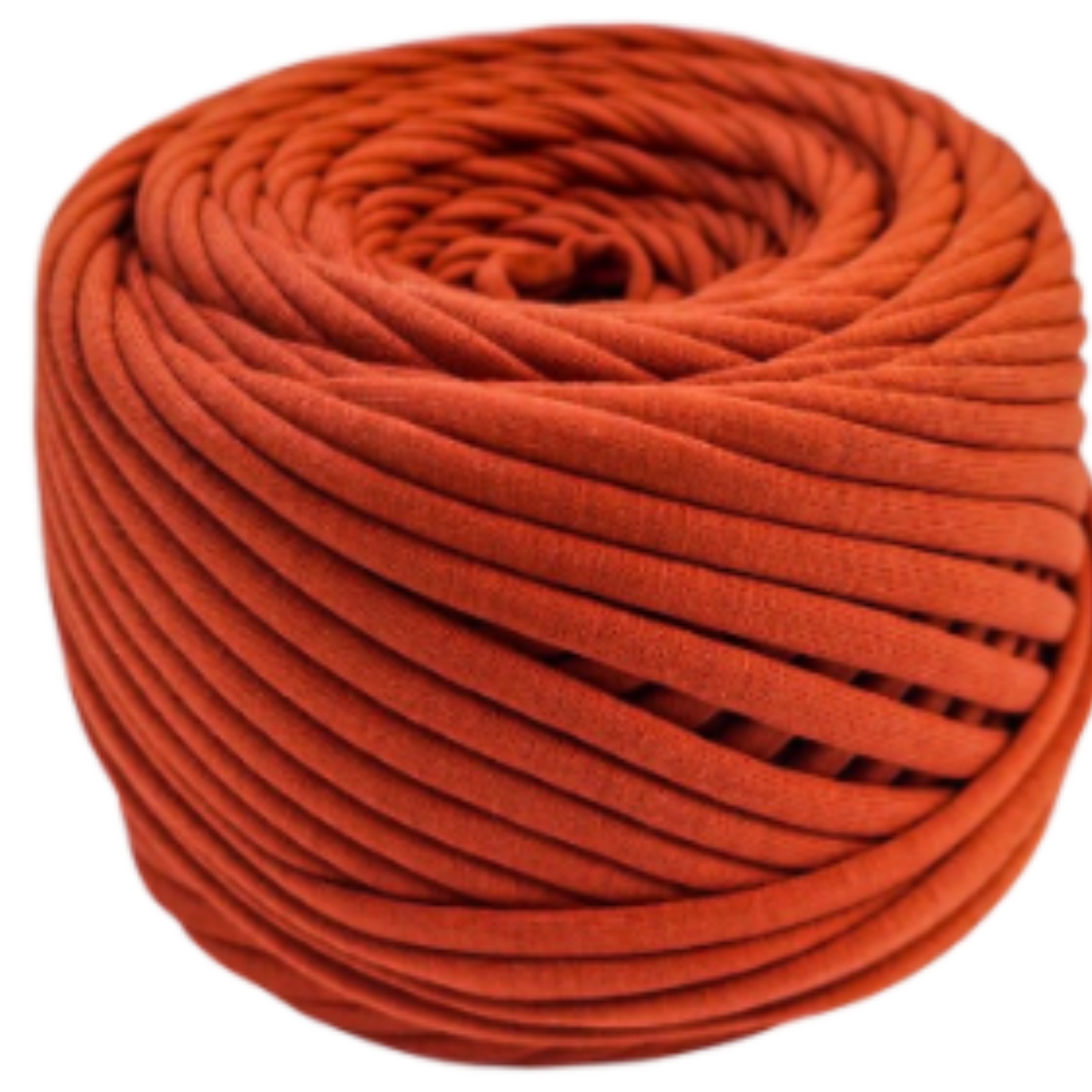 T-shirt yarn for crocheting baskets, bags, rugs and home decor. Burnt orange