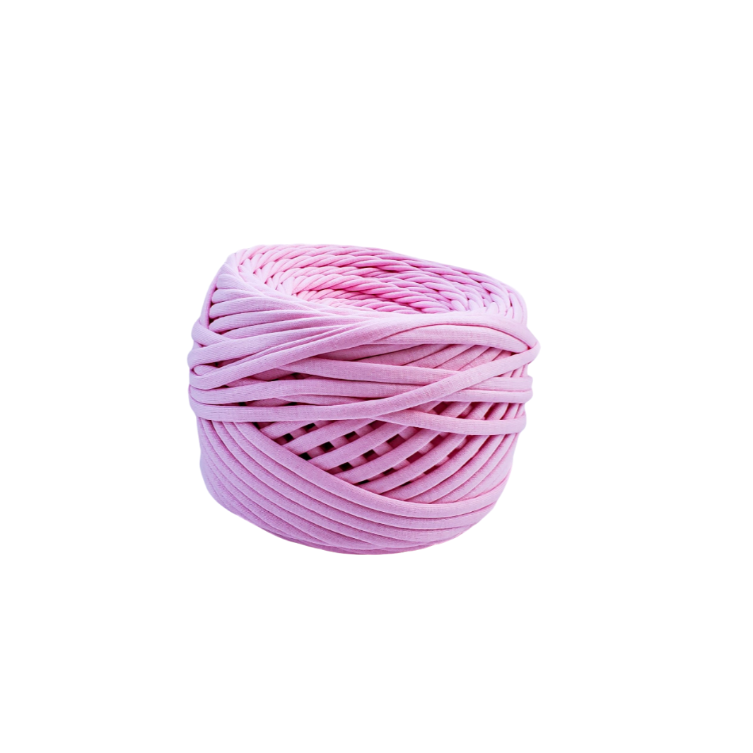 T-shirt yarn for crocheting baskets, bags, rugs and home decor. Pink