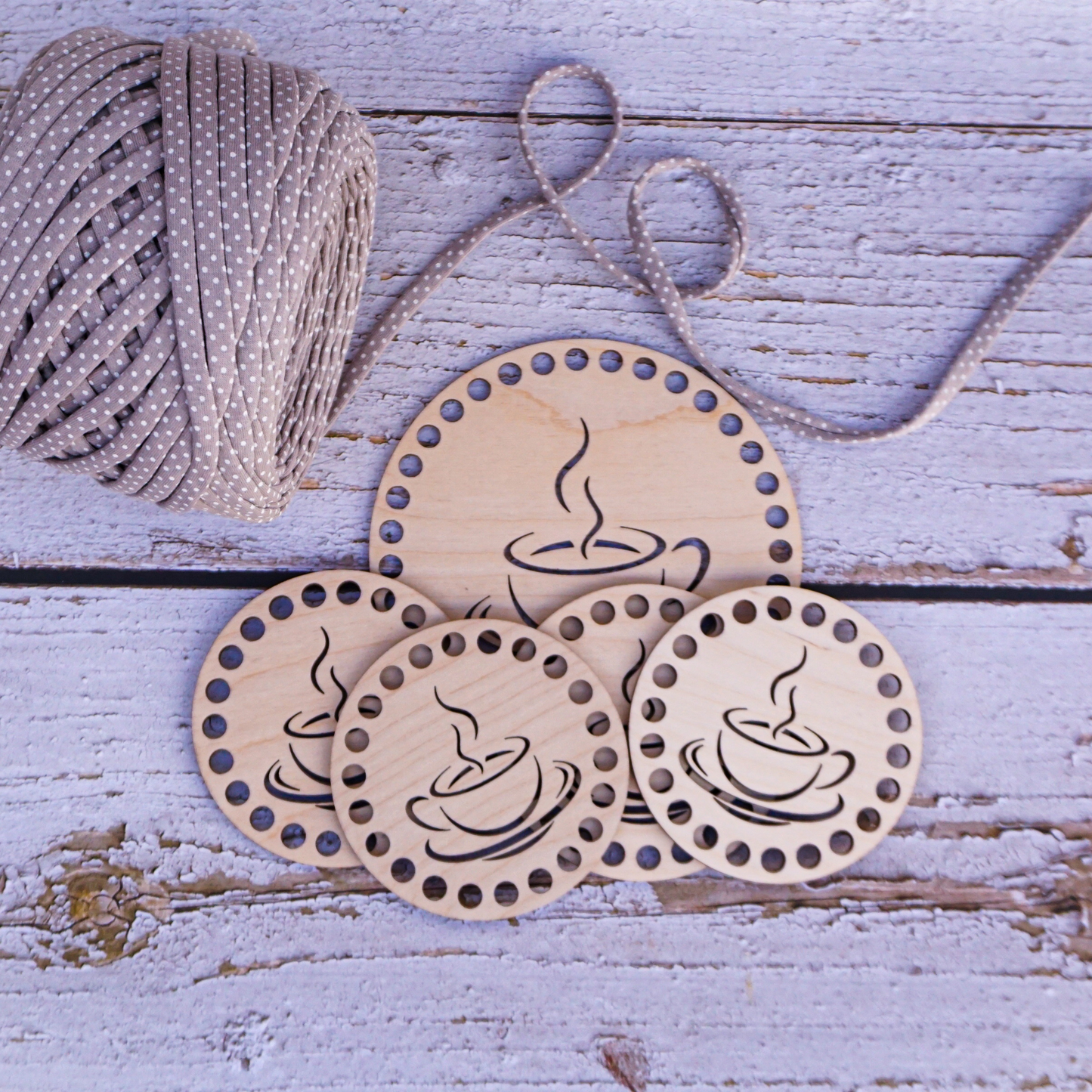 Coaster and trivet crochet wooden base