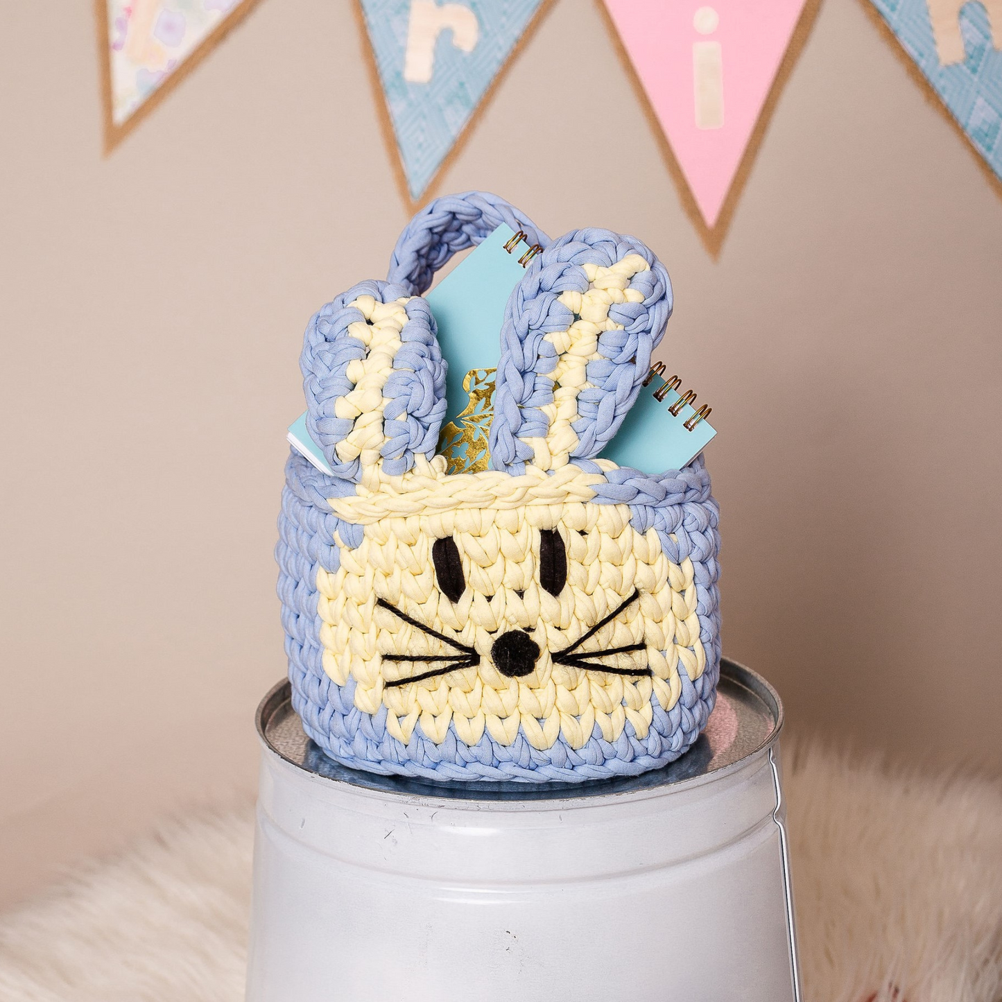 Crochet Easter Bunny Basket KIT with t-shirt yarn