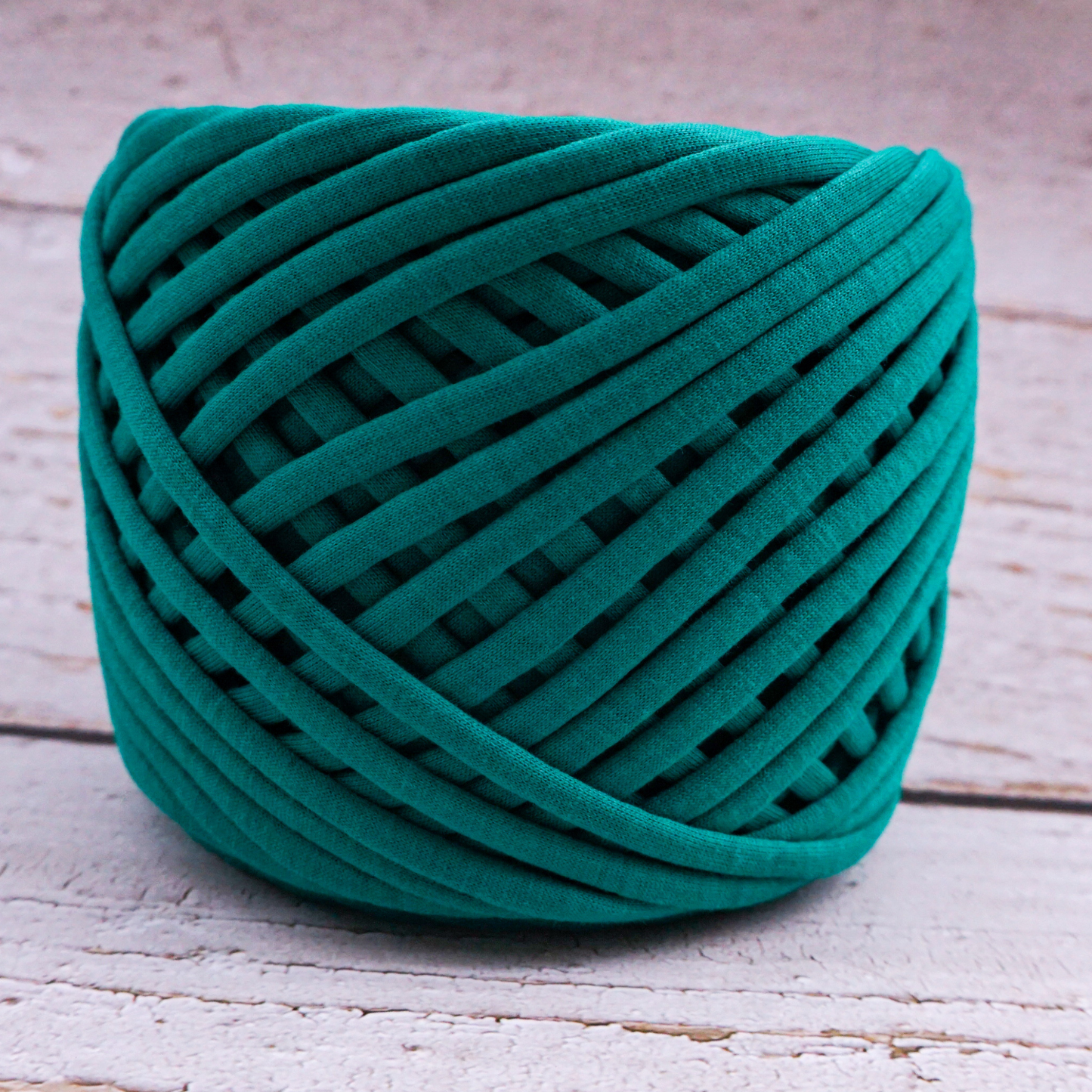 T-shirt yarn for crocheting baskets, bags, rugs and home decor. Green
