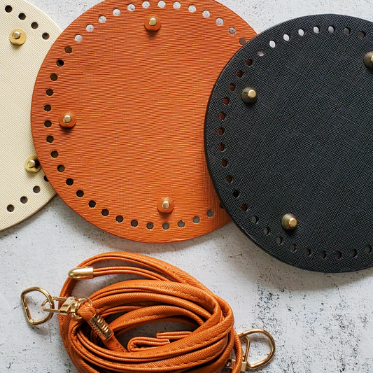 Round Leather Bottom with purse strap set for Crochet Bag Making