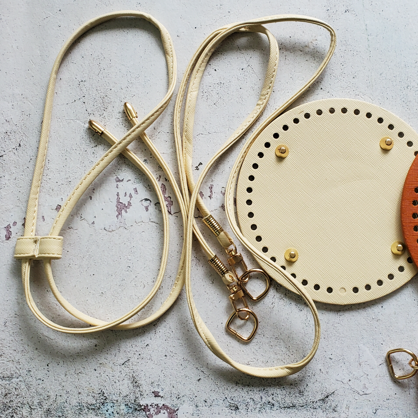 Round Leather Bottom with purse strap set for Crochet Bag Making